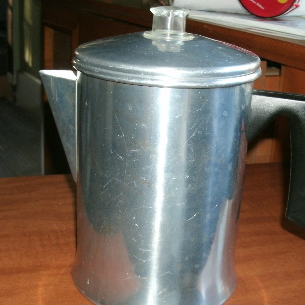 vintage mirror aluminum coffee pot.